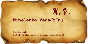 Mihalenko Varsány névjegykártya